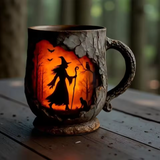 3D Halloween håndlaget krus – med hekse- og kattedesign
