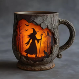 3D Halloween håndlaget krus – med hekse- og kattedesign