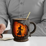3D Halloween håndlaget krus – med hekse- og kattedesign