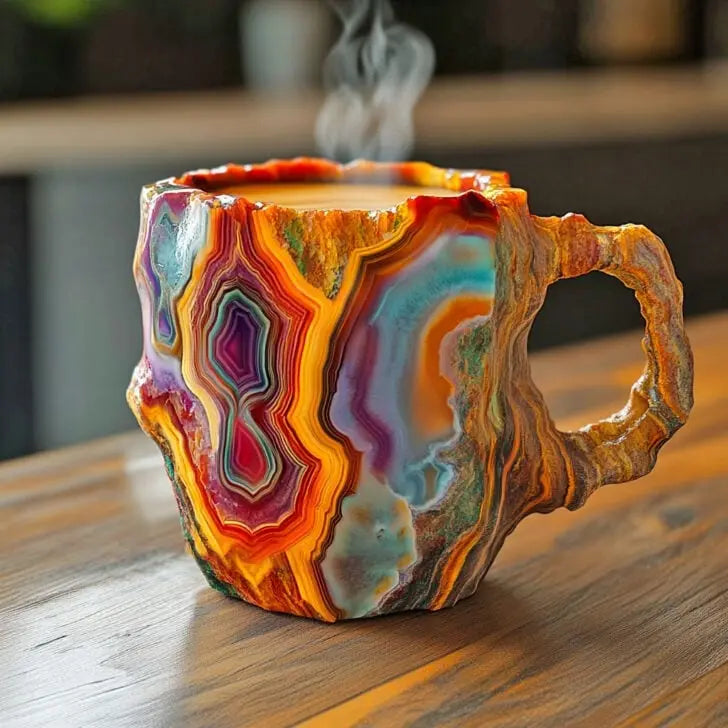 Kaffekrus med innfelte mineralkrystaller
